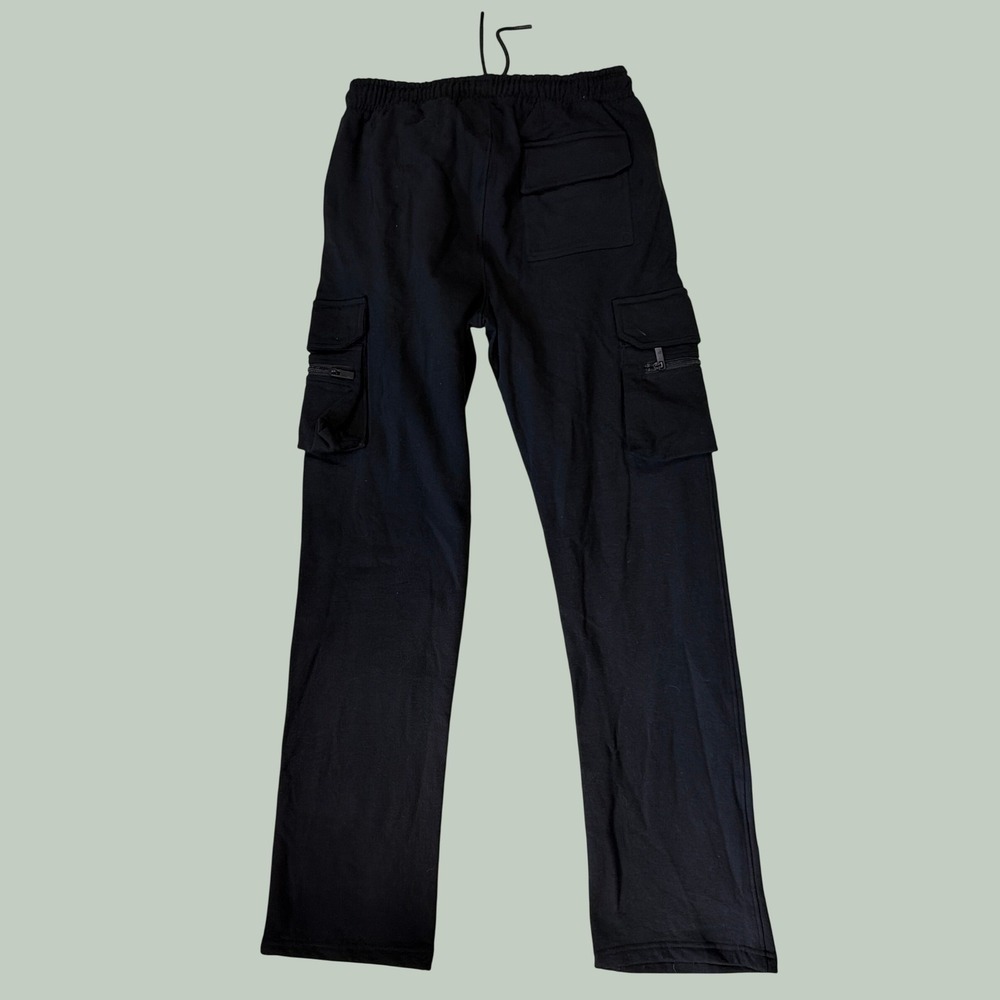 Preme Black Cargo Sweatpants Cotton Drawstring Joggers L NWOT